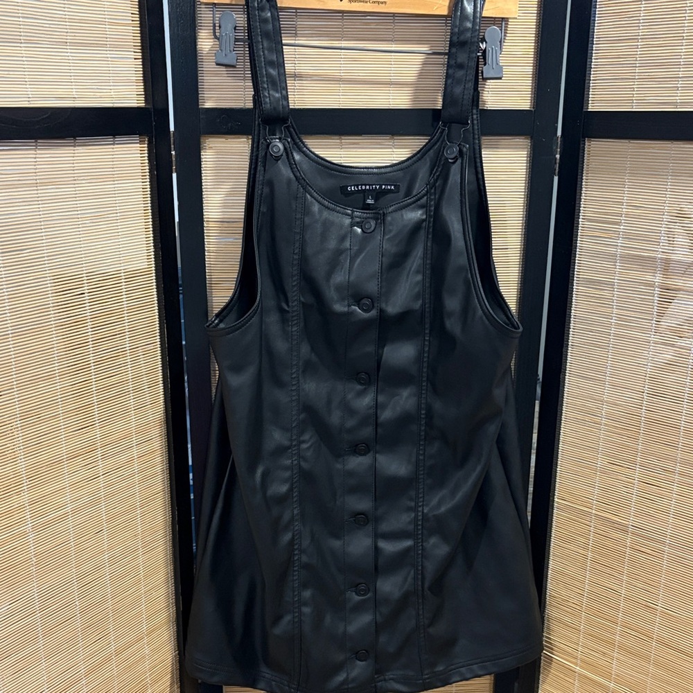 Celebrity Pink Black Faux Leather Button-Front Pinafore